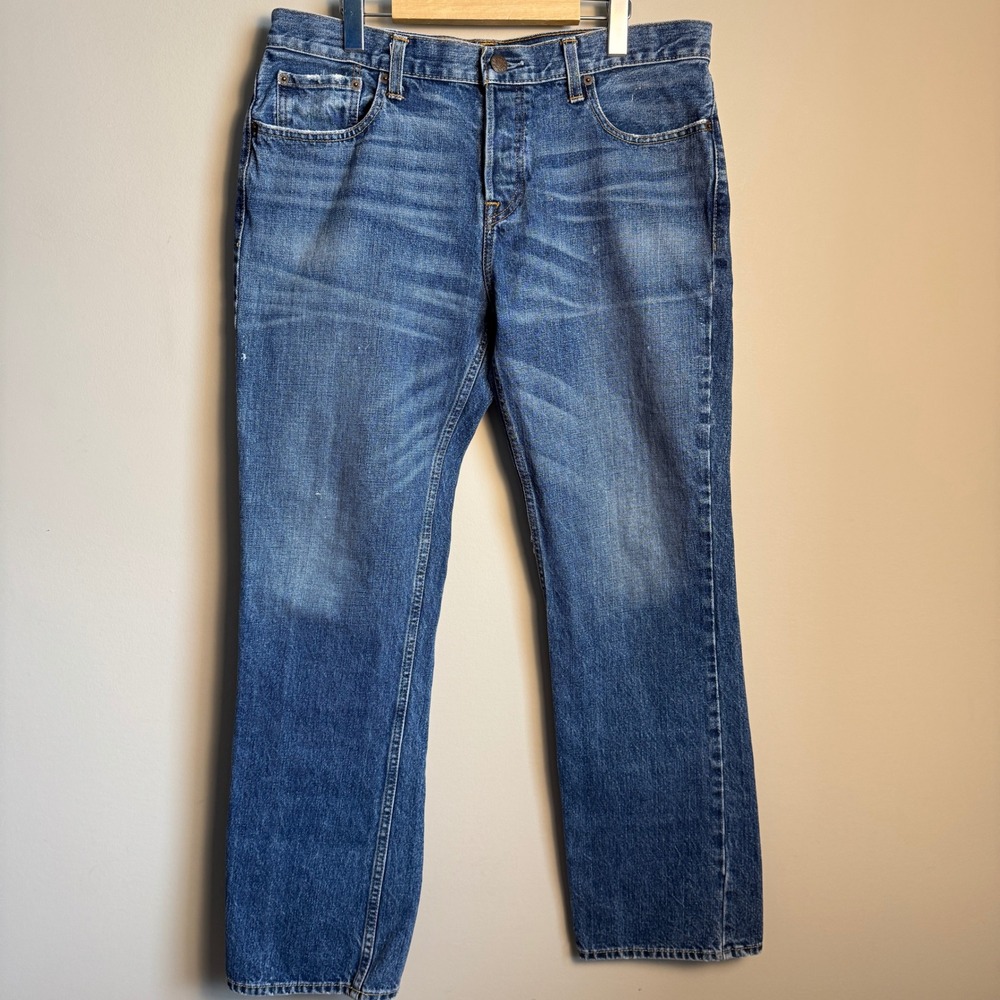 Hollister Boot Mens Straight Leg Jeans Blue Medium Wash Button Fly Y2K Preppy